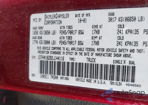 2002 Dodge Ram 1500 z USA, uszkodzony, nr VIN 1D7HA18Z82J144116